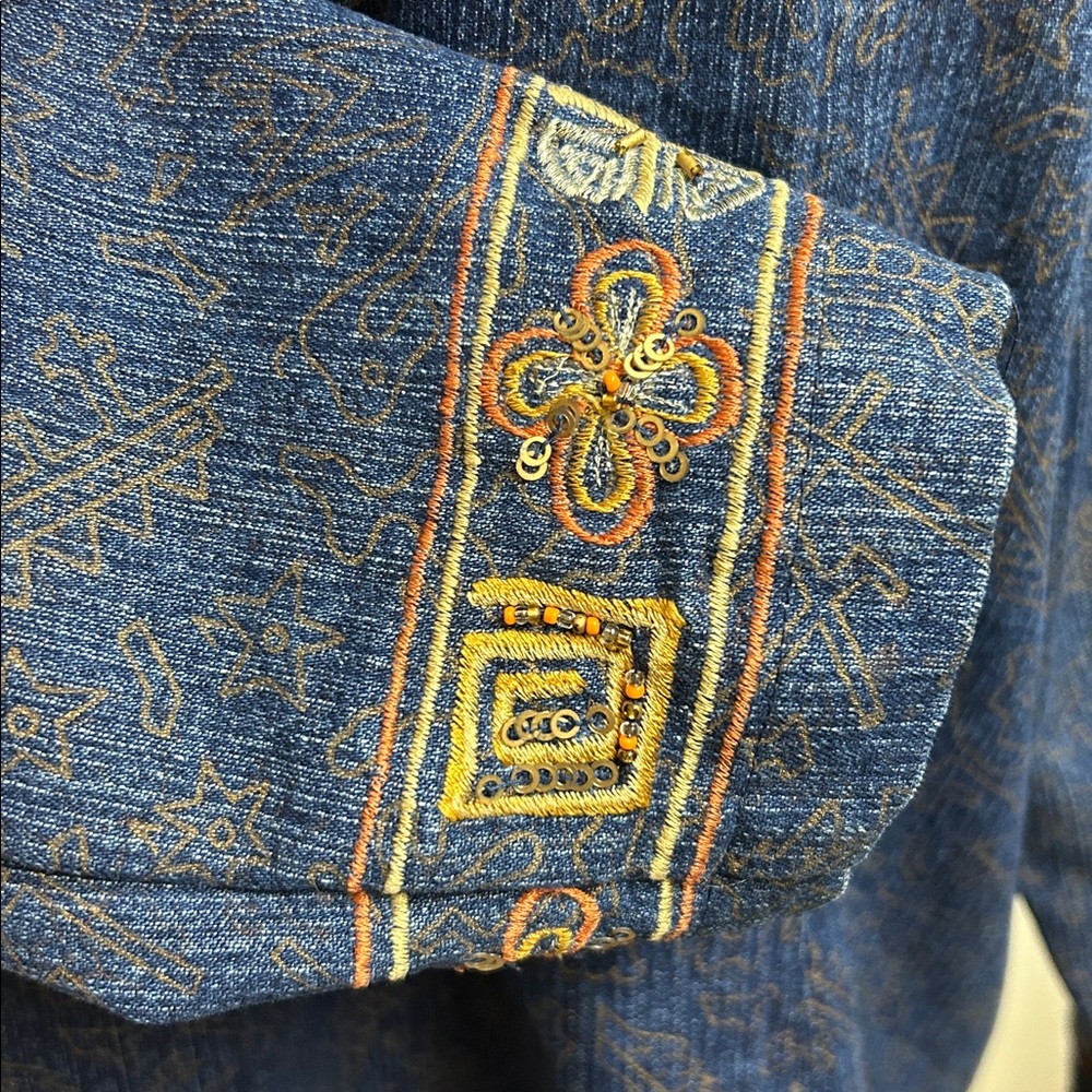 Alex Kim Vintage Petite Large PL Blue Embroidered Denim Jacket Blazer, EUC - Picture 10 of 11